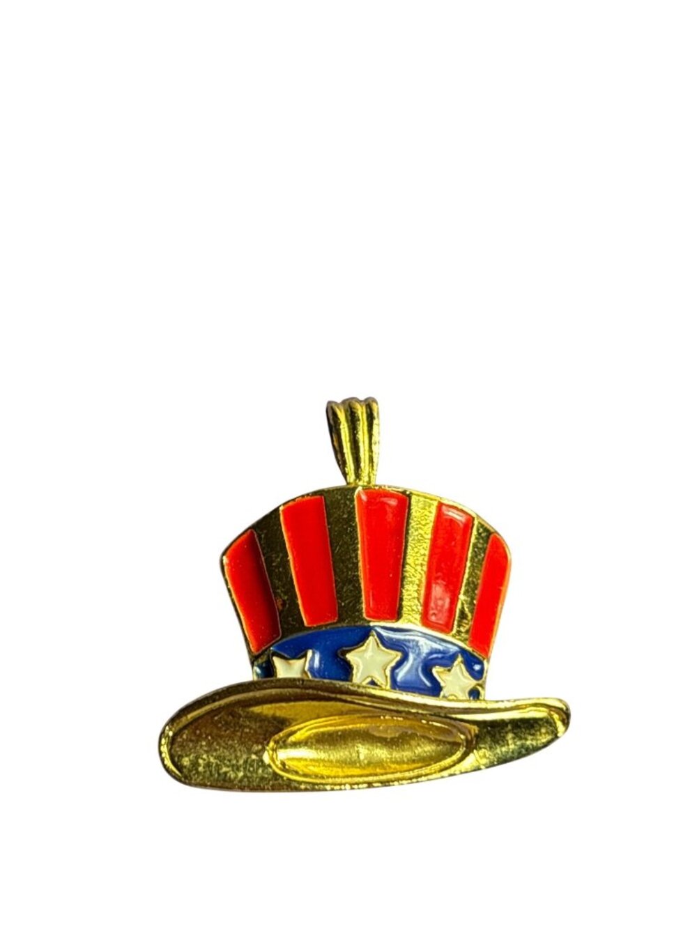 Vtg 1995 BG Patriotic Goldtone Hat Pendant Red White Blue Enamel Stars Stripes